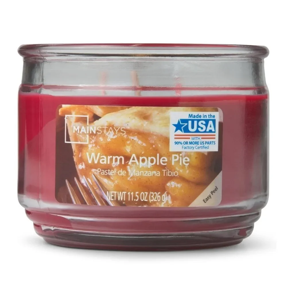 Mainstays Warm Apple Pie Scented 3-Wick Glass Jar Candle, 11.5 oz.
